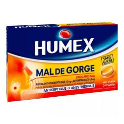 Humex Mal de Gorge Lidocaïne 2 mg 24 pastilles sans sucre