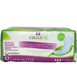 Organyc incontinence légère 12 serviettes normales