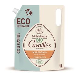 Cavaillès gel bain douche peaux sèches Macadamia Bio éco recharge 1litre