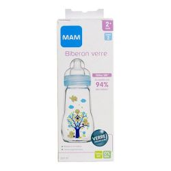 Biberon verre +2 mois 260ml bleu