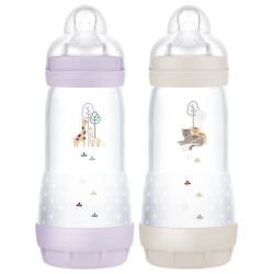 Mam 2 Biberons Easy Start 320 ml 4 Mois et + Débit 3 Lilas Sable