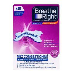 Breathe Right 10 bandelettes nasales Sensitive petit/moyen