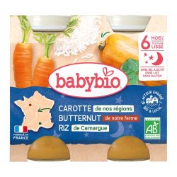 Babybio Carotte de nos régions Butternut de notre ferme Riz de Camargue 2x200g