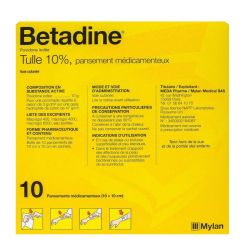 Betadine tulle 10% 10 pansements 10x10cm