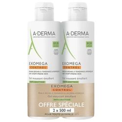 A-derma Exomega Control gel moussant émollient anti-grattage Lot de 2 x 500 ml