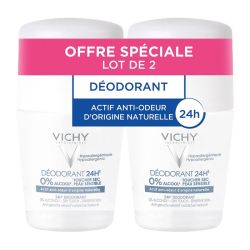 Vichy déodorant 24h toucher sec peau sensible roll-on lot de 2 x 50 ml