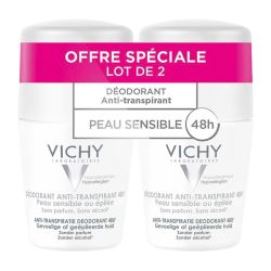 Vichy déodorant anti-transpirant 48h peaux sensibles ou épilées roll-on lot de 2 x 50 ml