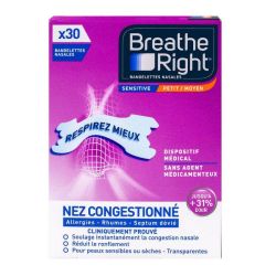 Breathe Right 30 bandelettes nasales Sensitive petit/moyen