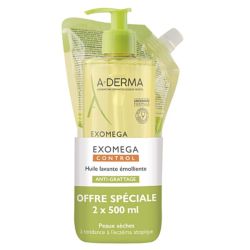 Exomega Control Huile lavante emolliente anti-grattage 500ml + éco-recharge 500ml