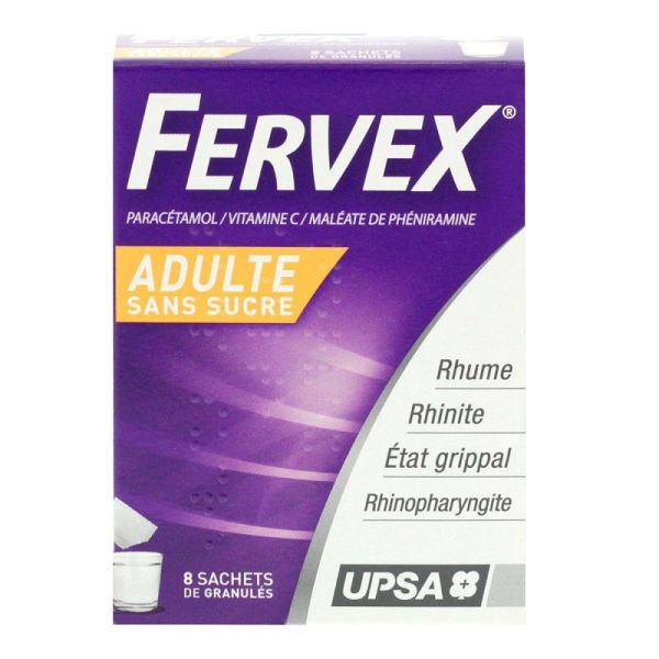 Fervex 8 sachets de granulés sans sucre adulte