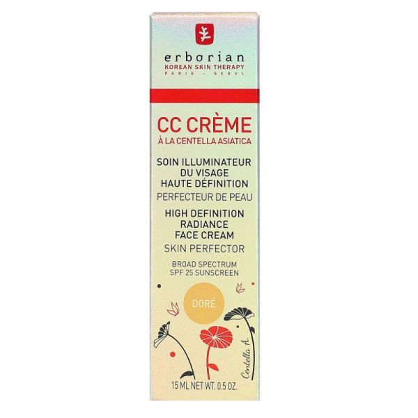 CC crème Centella asiatica soin illuminateur visage SPF25 teinte dorée 15ml