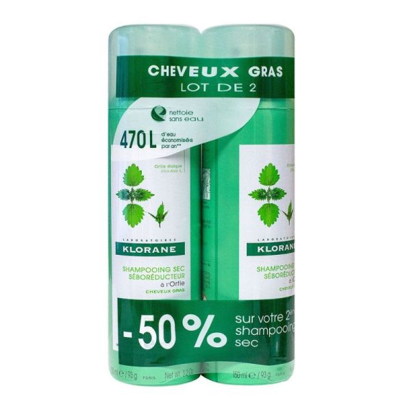 Shampoing sec séborégulateur cheveux gras 2x150ml