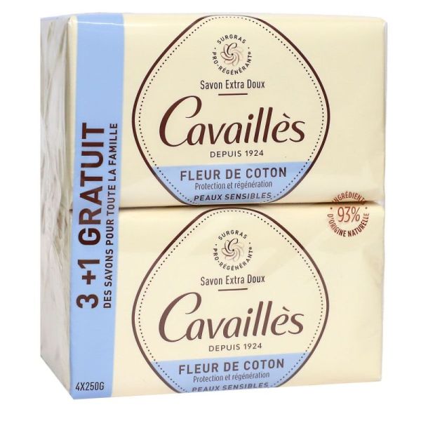 Savon surgras extra-doux fleur de coton 4x250g dont 1 gratuit