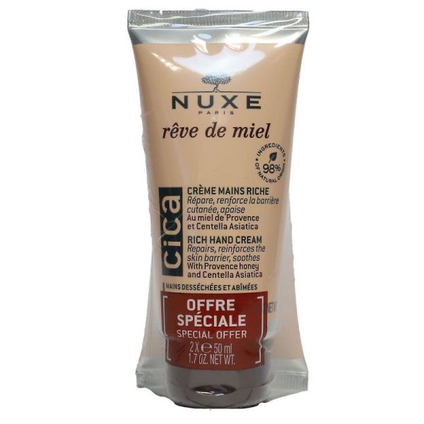 Rêve de miel crème mains CICA peaux sèches et abîmées 2x50ml