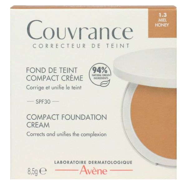 Couvrance fond de teint compact crème SPF30 1.3 miel 8,5g