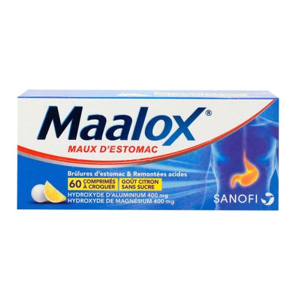 Maalox maux estomac citron 60 comprimés à croquer