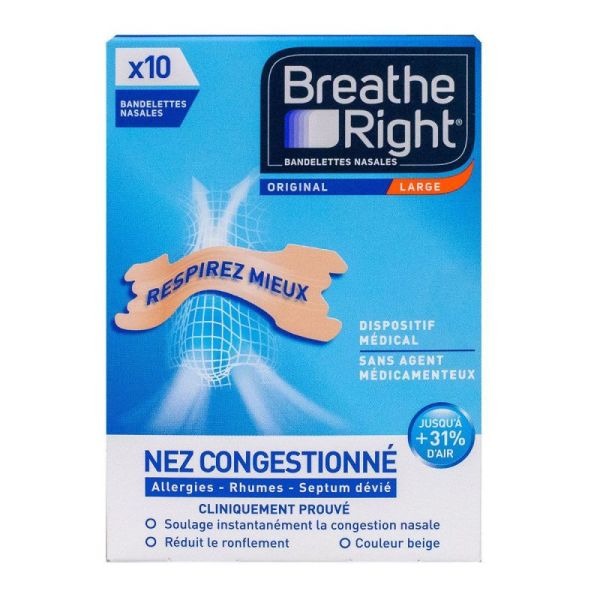 Breathe Right 10 bandelettes nasales Original Large