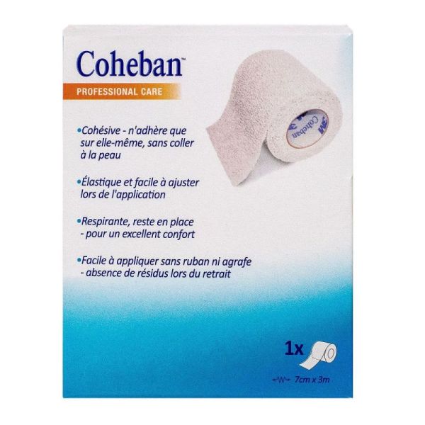 Bande de contention cohésive Coheban 3mx7cm (blanc)